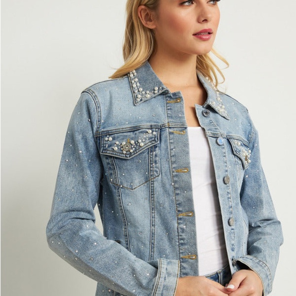 Joseph Ribkoff 211905P Denim Jacket W/Pearls